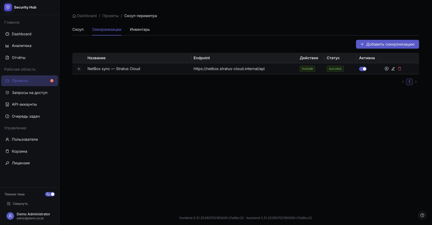Список заданий синхронизации с NetBox