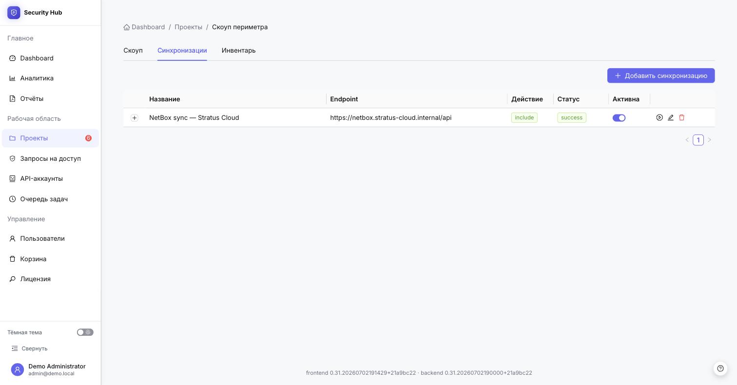 Список заданий синхронизации с NetBox